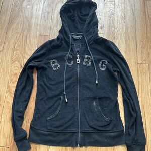 BCBG MAXAZRIA Black Logo Velvet Hoodie Sweatshirt Sz S